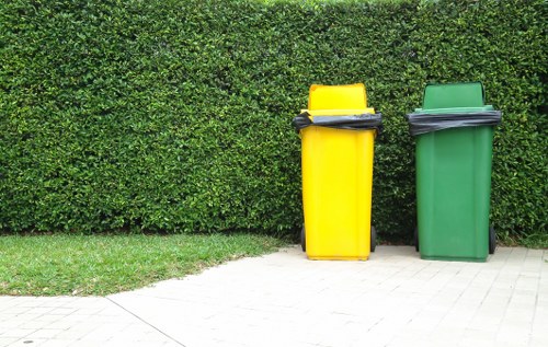Interior of a sorting hub with stacked baled recyclables
